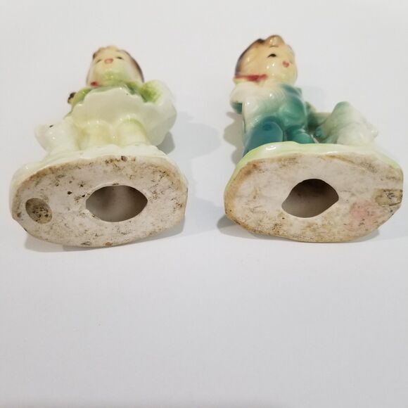 Vintage Fine Porcelain Japan Boy w/Lamb & Little Girl w/Cat 4.5'H Figurines - Picture 2 of 6